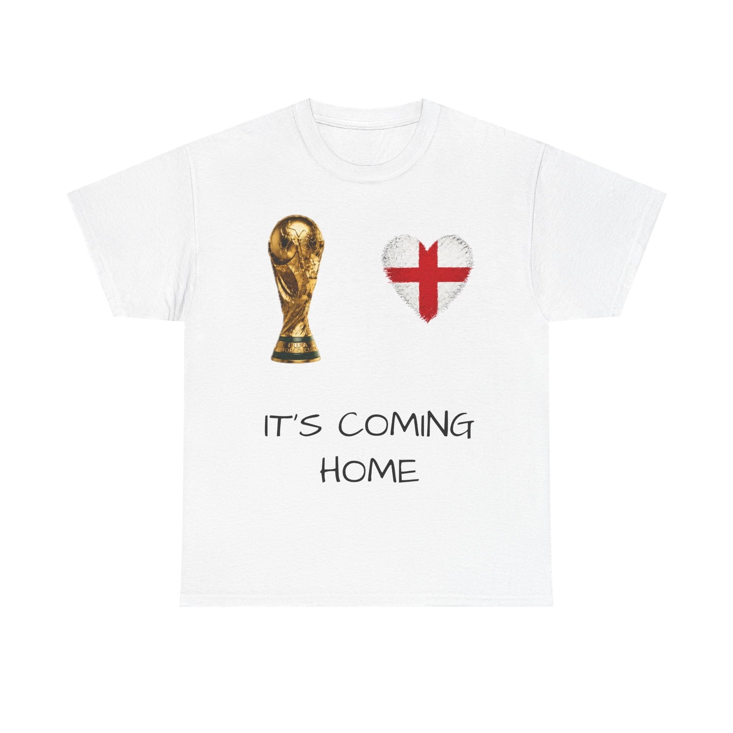 World Cup Trophy and England Flag Heart T-Shirt | It's Coming Home Football Tee