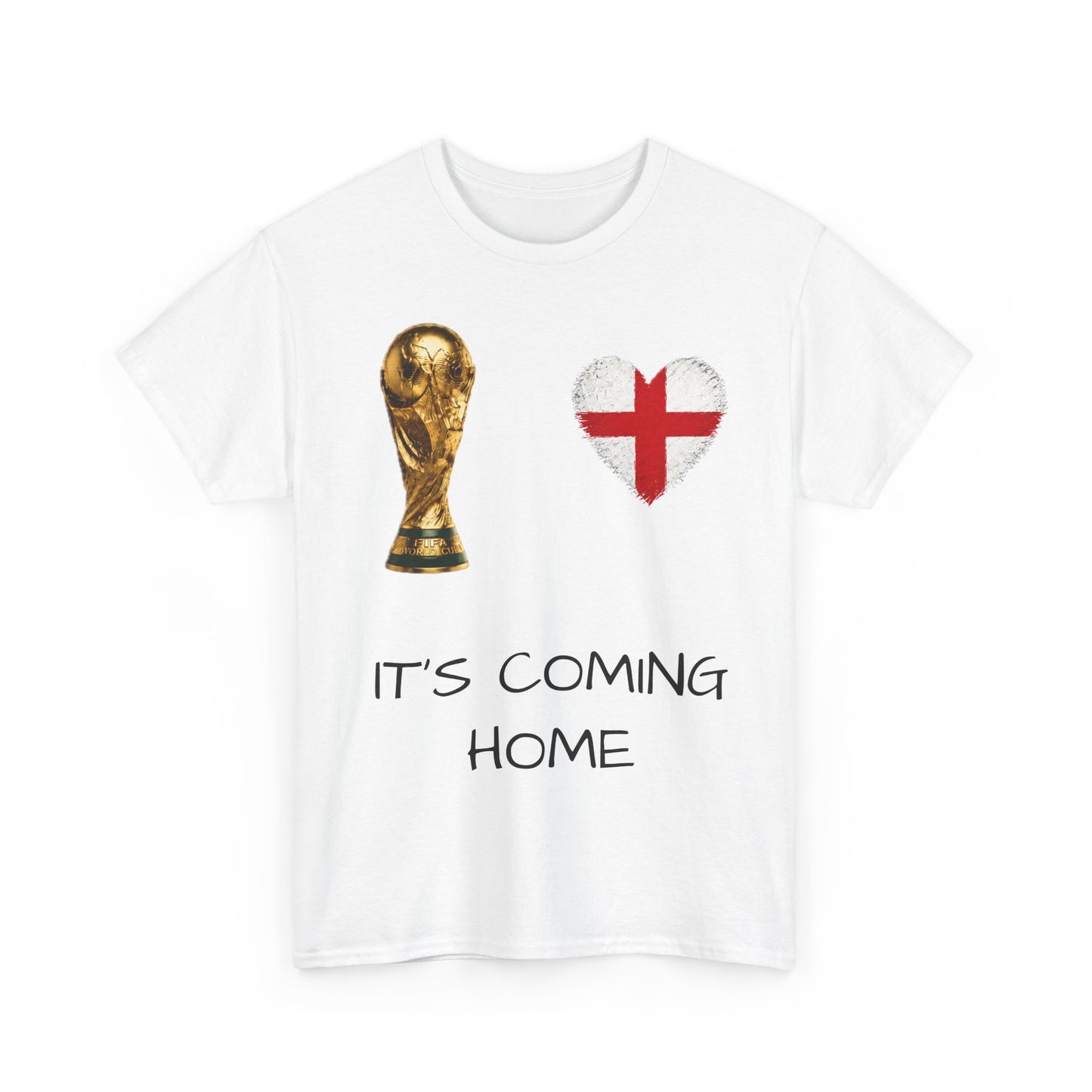 World Cup Trophy and England Flag Heart T-Shirt | It's Coming Home Football Tee