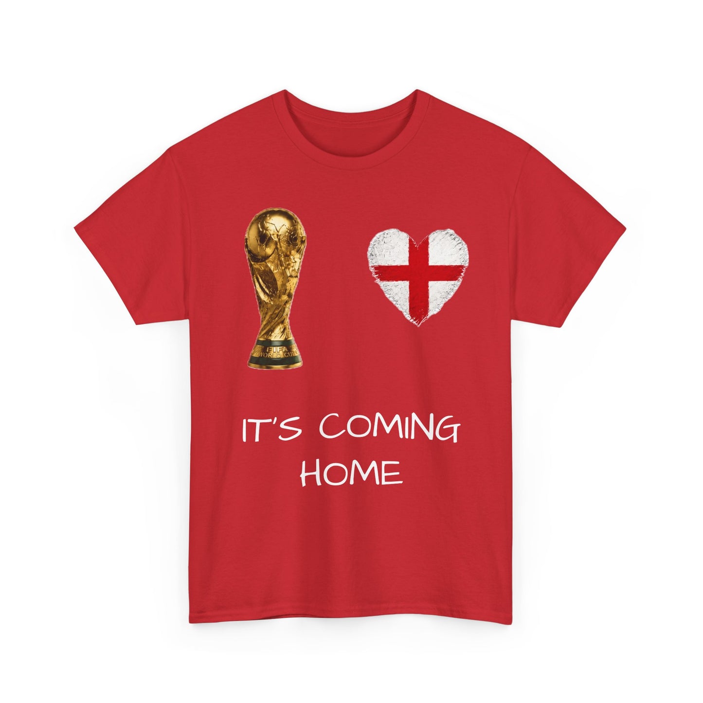 World Cup Trophy and England Flag Heart T-Shirt | It's Coming Home Football Tee