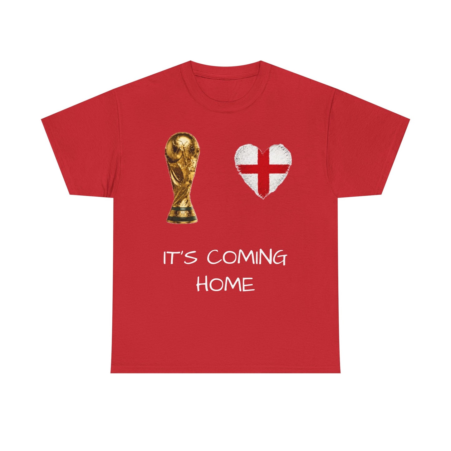 World Cup Trophy and England Flag Heart T-Shirt | It's Coming Home Football Tee