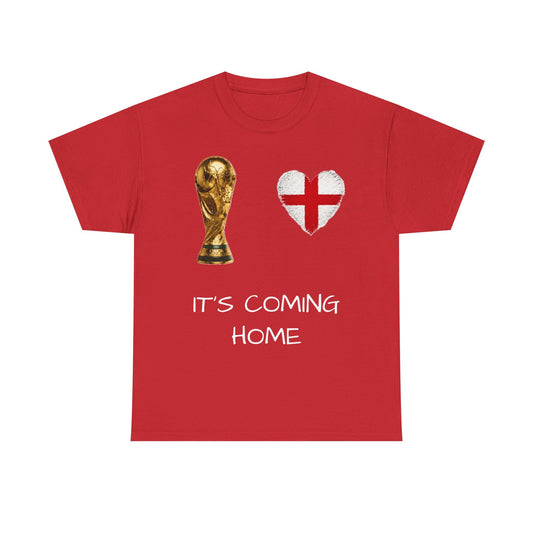 World Cup Trophy and England Flag Heart T-Shirt | It's Coming Home Football Tee